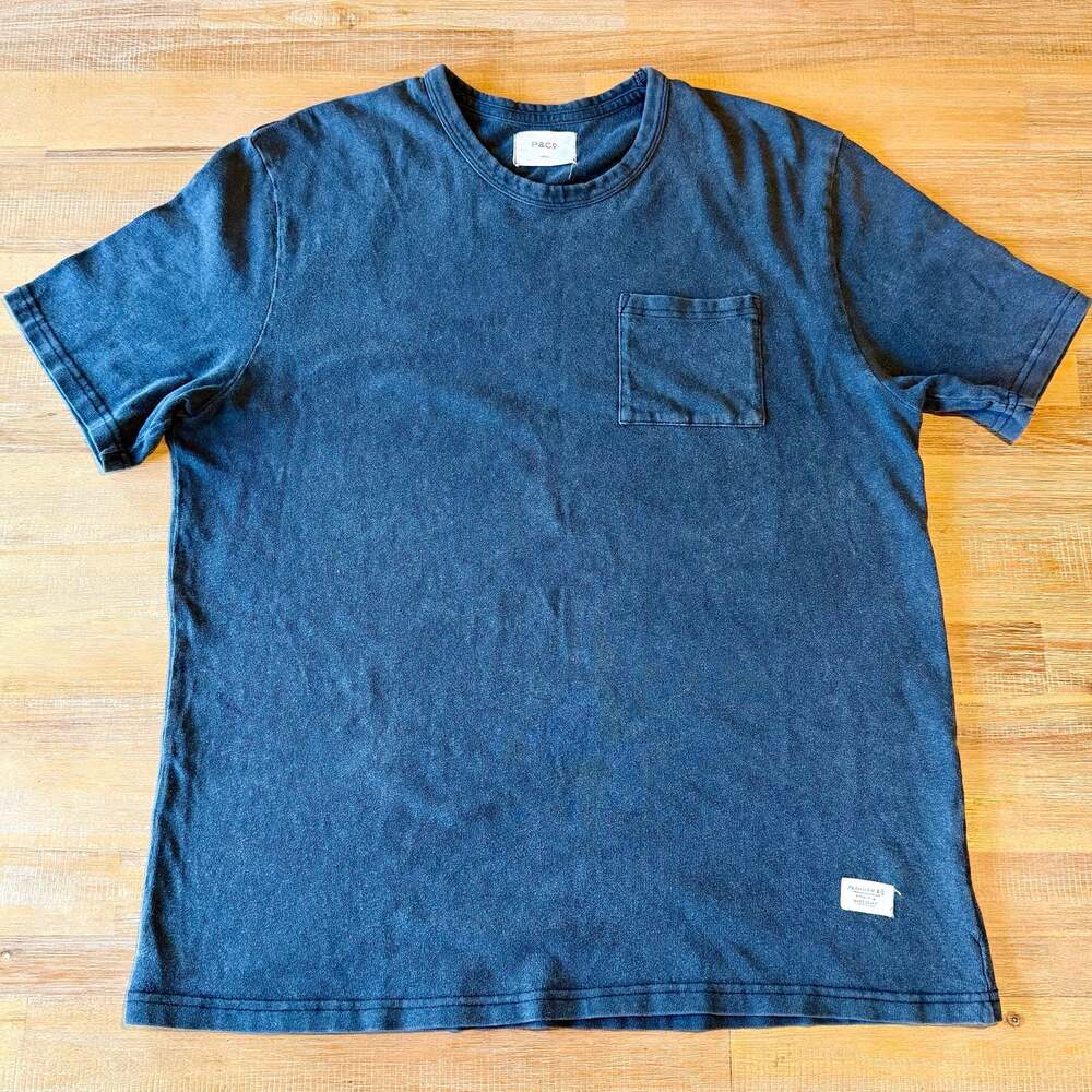 P&Co Men's Black Washed Cotton Pocket T-Shirt Size Large
